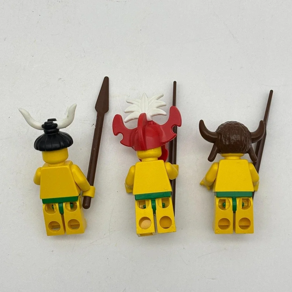 Vintage LEGO Islanders Minifigure Lot 3 Red Mask Tribal Warriors Spears 1994